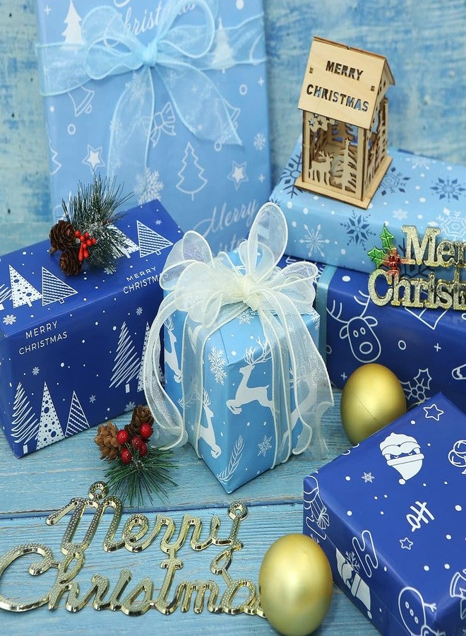 Geluode Blue Christmas Wrapping Paper for Boys Girls Kids, Snowman Snowflakes Xmas Tree Deer Gift Wrap Paper 6 Sheets Folded Flat 20x28 inches per Sheet for New Year Xmas Winter Holiday - Image 5
